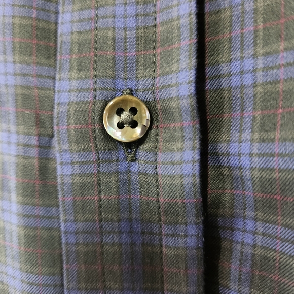 RALPH LAUREN BLACK LABEL Navy Blue Black Plaid Cotton Dress Shirt Made Italy 17 - Picture 5 of 7